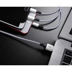 Wholesale 3-in-1 2.1A IOS Lighting / Type C / Micro V8V9 Strong Braided Aluminum USB Cable 4FT (Silver)
